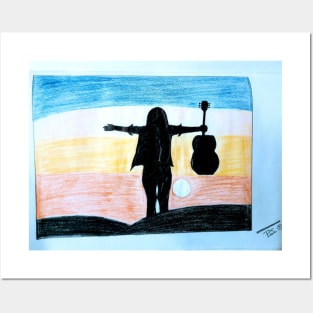 A girl holding Guitar Posters and Art